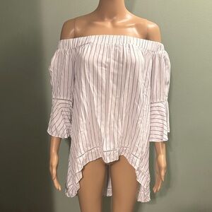 Off-Shoulder Striped Linen Open Back Top size medium
